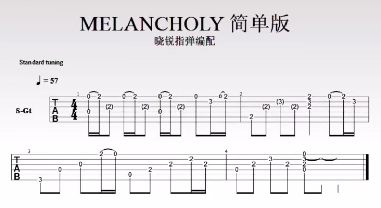 <b>《MELANCHOLY》指彈吉他譜簡單版_抖音熱歌</b>