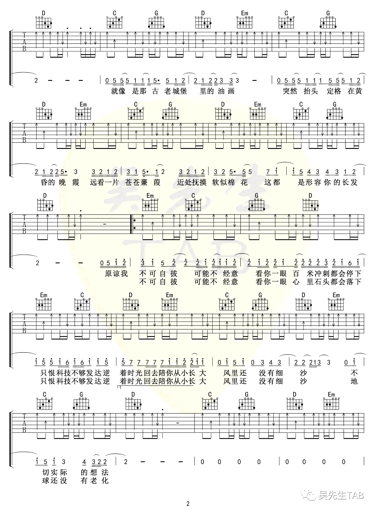 《形容》吉他譜_沈以誠(chéng)_G調(diào)彈唱六線譜2