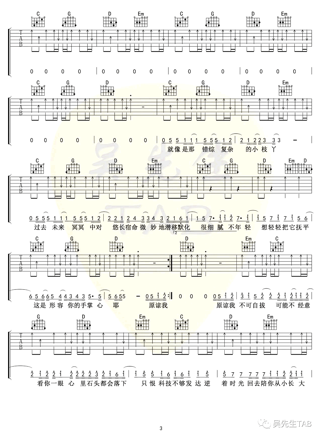 《形容》吉他譜_沈以誠(chéng)_G調(diào)彈唱六線譜3